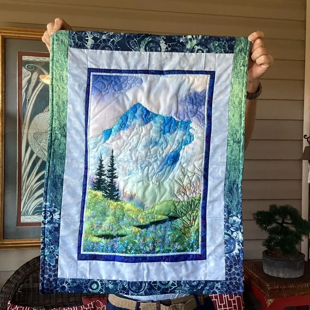 NWT. Hand Crafted Mountain Pass Landscape Quilted Wall Hanging